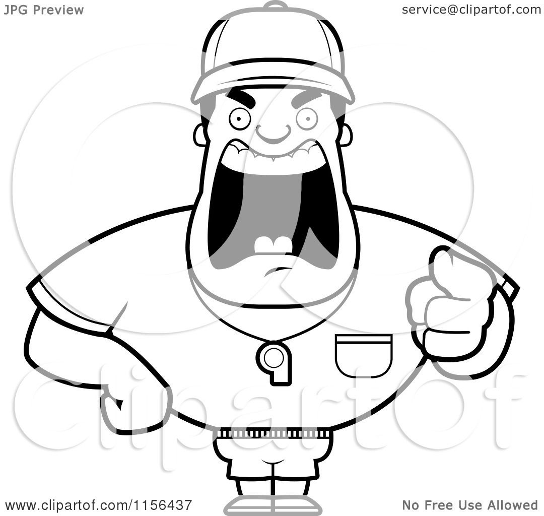 1080x1024 Cartoon Clipart Of A Black And White Tough Coach Man Pointing