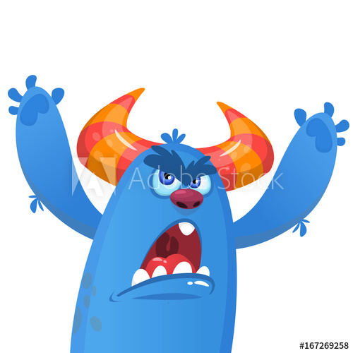 500x500 Cartoon Angry Blue Monster Yelling Vector Illustration