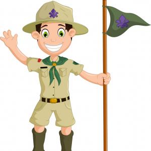 300x300 Cute Boy Scout Cartoon Holding Pole Yelling Vector Wallkeeper