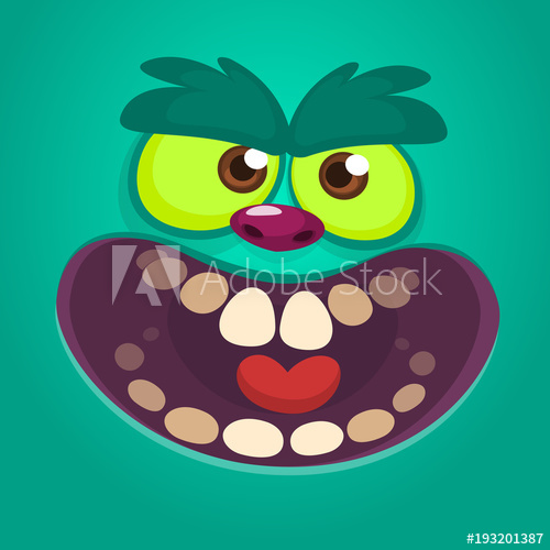 500x500 Scary Cartoon Monster Face Yelling Vector Halloween Blue Monster