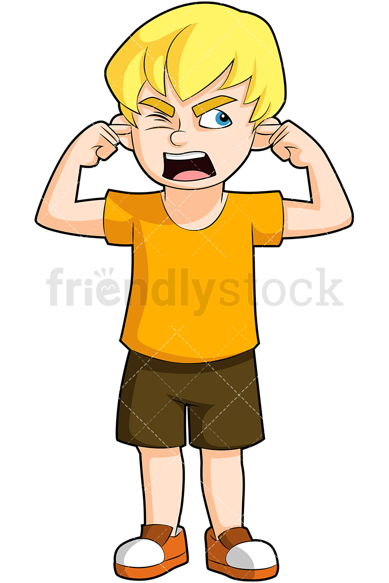 800x1200 Angry Boy Covering Ears Yelling Cartoon Vector Clipart