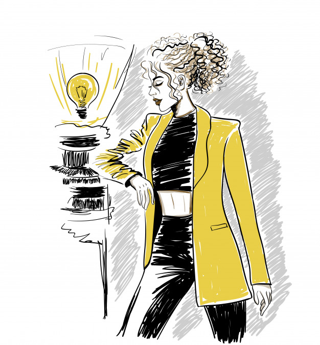 626x675 Woman In Yellow Jacket With Wavy Hair Vector Premium Download