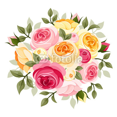 400x400 Pink And Yellow Roses Vector Illustration Sticker Flower Wall Decals
