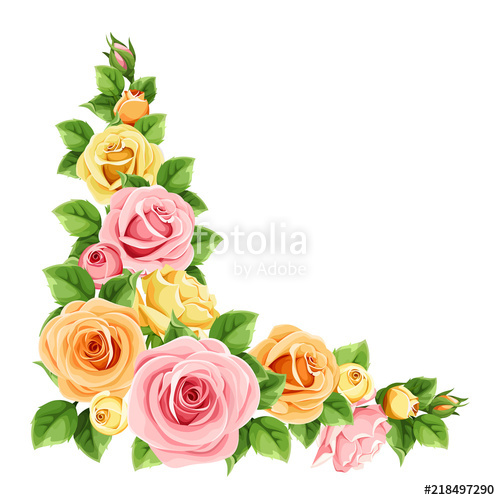 500x500 Vector Corner Background With Pink, Orange And Yellow Roses