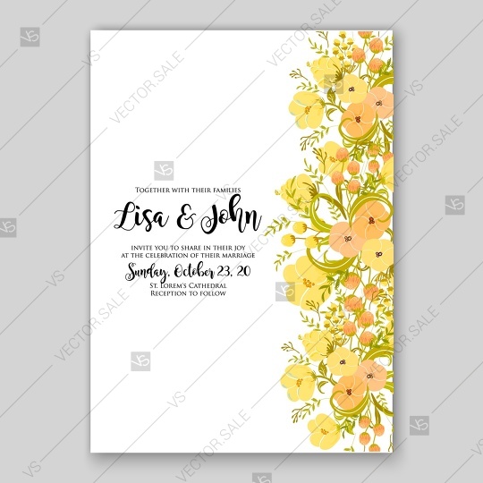 540x540 Yellow Roses, Peony, Anemone Wedding Invitation Vector Template