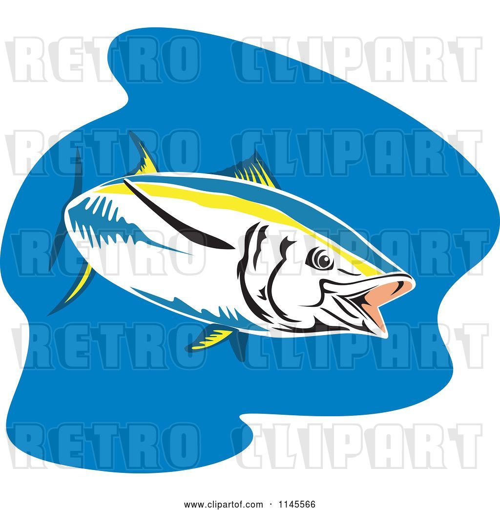 1024x1044 Vector Clip Art Of Retro Cartoon Yellowfin Tuna Fish Over Blue