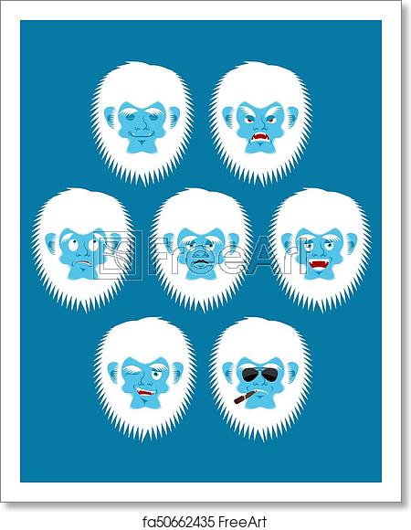 450x580 Free Art Print Of Yeti Emoji Set Bigfoot Sad And Angry Face