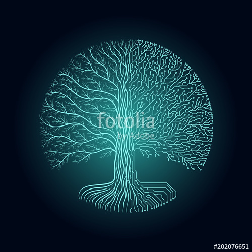 500x500 Hi Tech Circuit Style Round Yggdrasil Tree Cyberpunk Futuristic