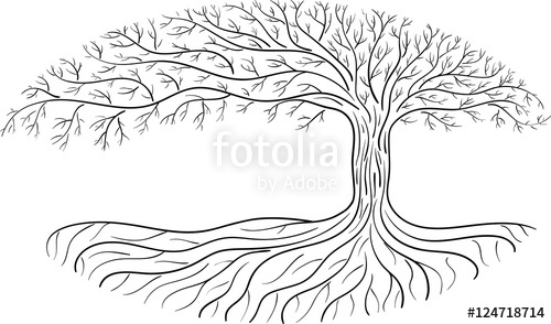 500x294 Druidic Yggdrasil Tree, Oval Silhouette, Black And White Logo