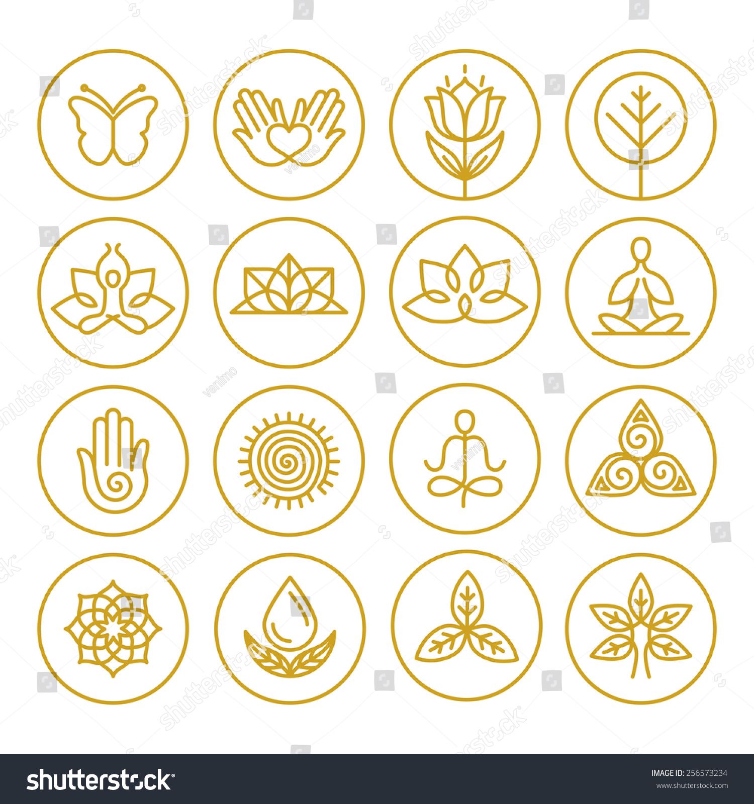 1500x1600 Vector Yoga Icons And Round Line Badges