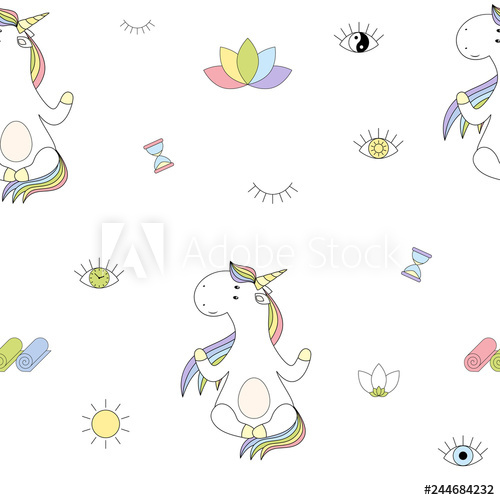 Magic Cute Unicorn Yoga Seamless Vector Pattern Vector Background 500x500 Magic Cute Unicorn Yoga Seamless Vector Pattern Vector Background