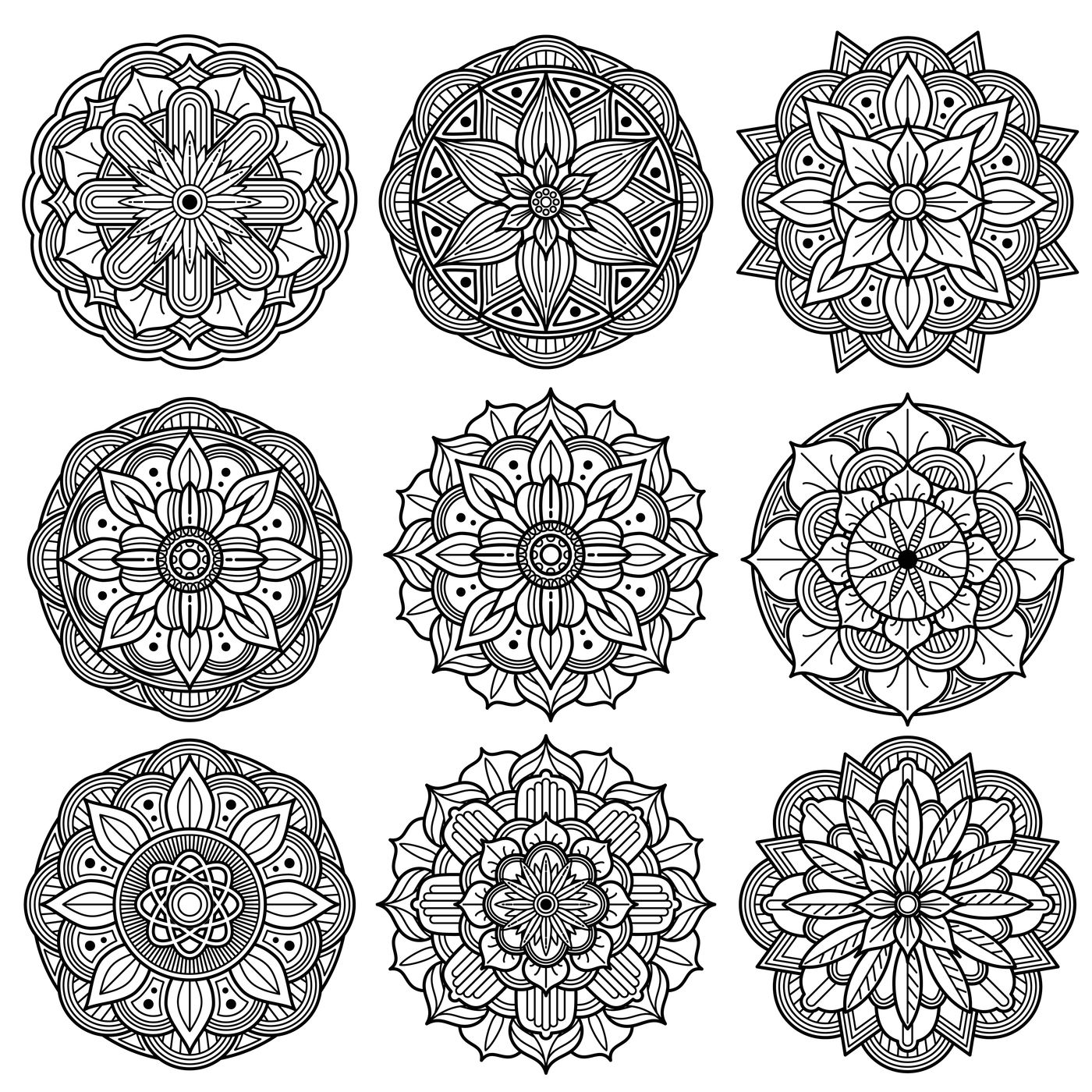 Yoga Medallions, Meditation Mandalas, Arabesque Pattern Vector Set 1400x1400 Yoga Medallions, Meditation Mandalas, Arabesque Pattern Vector Set