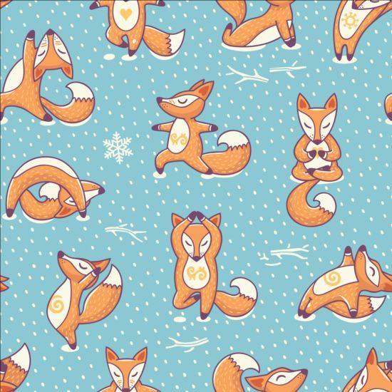 Foxes Yoga Poses With Seamless Pattern Vector Poster 550x550 Foxes Yoga Poses With Seamless Pattern Vector Poster