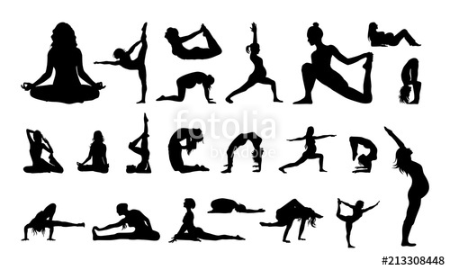 500x300 Set Of Yoga Silhouette Vector Illustration Stock Image