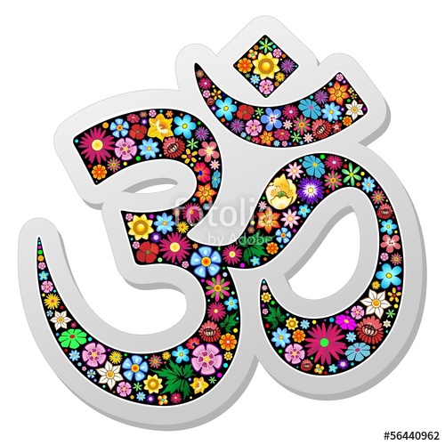 500x500 Om Ohm Aum Namaste Yoga Symbol Floral Sticker Stock Image