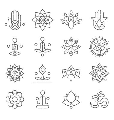 380x400 Yoga Icons And Line Badges Graphic Design Vector Symbols