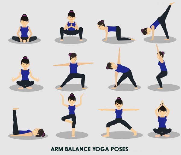 Yoga Vector Illustration With Various Arm Balance Positions Free 600x513 Yoga Vector Illustration With Various Arm Balance Positions Free