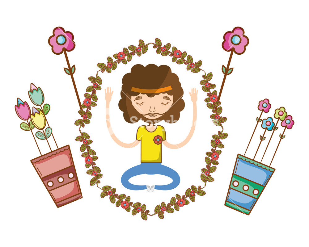Hippie Man Doing Yoga With Nature Cartoons Around Vector 1000x800 Hippie Man Doing Yoga With Nature Cartoons Around Vector
