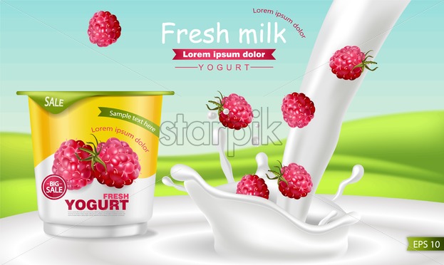 623x372 Raspberry Yogurt Vector Realistic Product Placement Mock Up