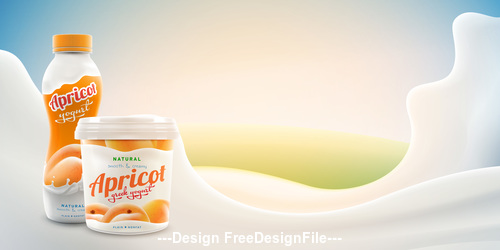 500x250 Realistic Apricot Flavor Yogurt Vector Mockup Background Free Download