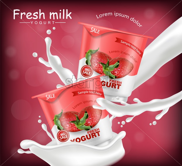 623x569 Strawberry Yogurt Vector Realistic Product Placement Mock Up