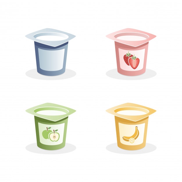 626x626 Yogurt Flavors With Spoon Inside On White Background Vector