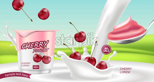623x333 Cherry Yogurt Vector Realistic Product Placement Mock Up Label