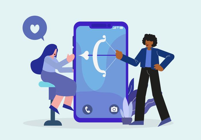 Young People On Online Dating Mobile App Vector Illustration 700x490 Young People On Online Dating Mobile App Vector Illustration