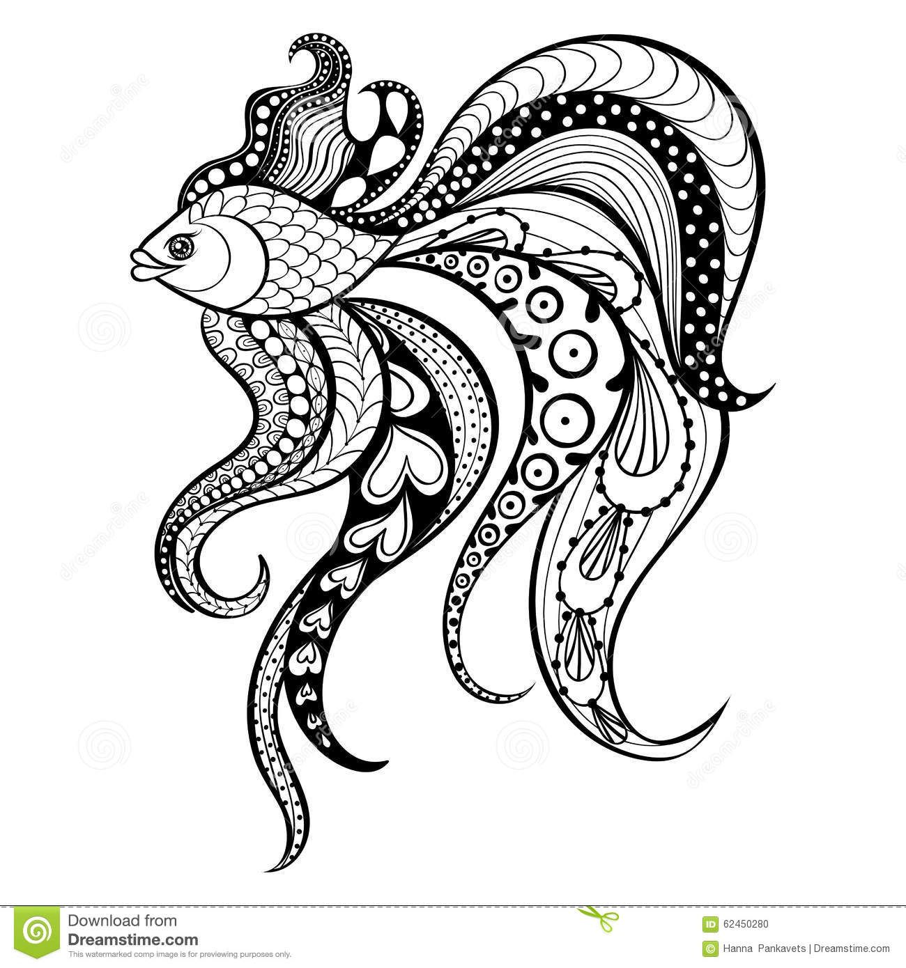 1300x1390 Zentangle Vector Gold Fish For Tattoo In Boho, Hipster Style