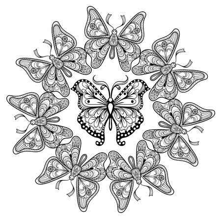 450x450 Zentangle Vector Circle Of Flying Butterflies For Adult Anti