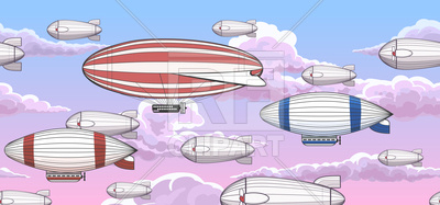 400x187 Vintage Zeppelin And Dirigible On Cloudy Background Seamless