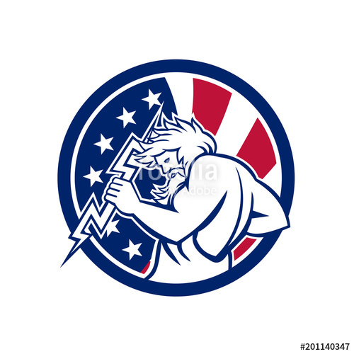 500x500 Zeus With Thunderbolt Usa Flag Icon Stock Image And Royalty Free