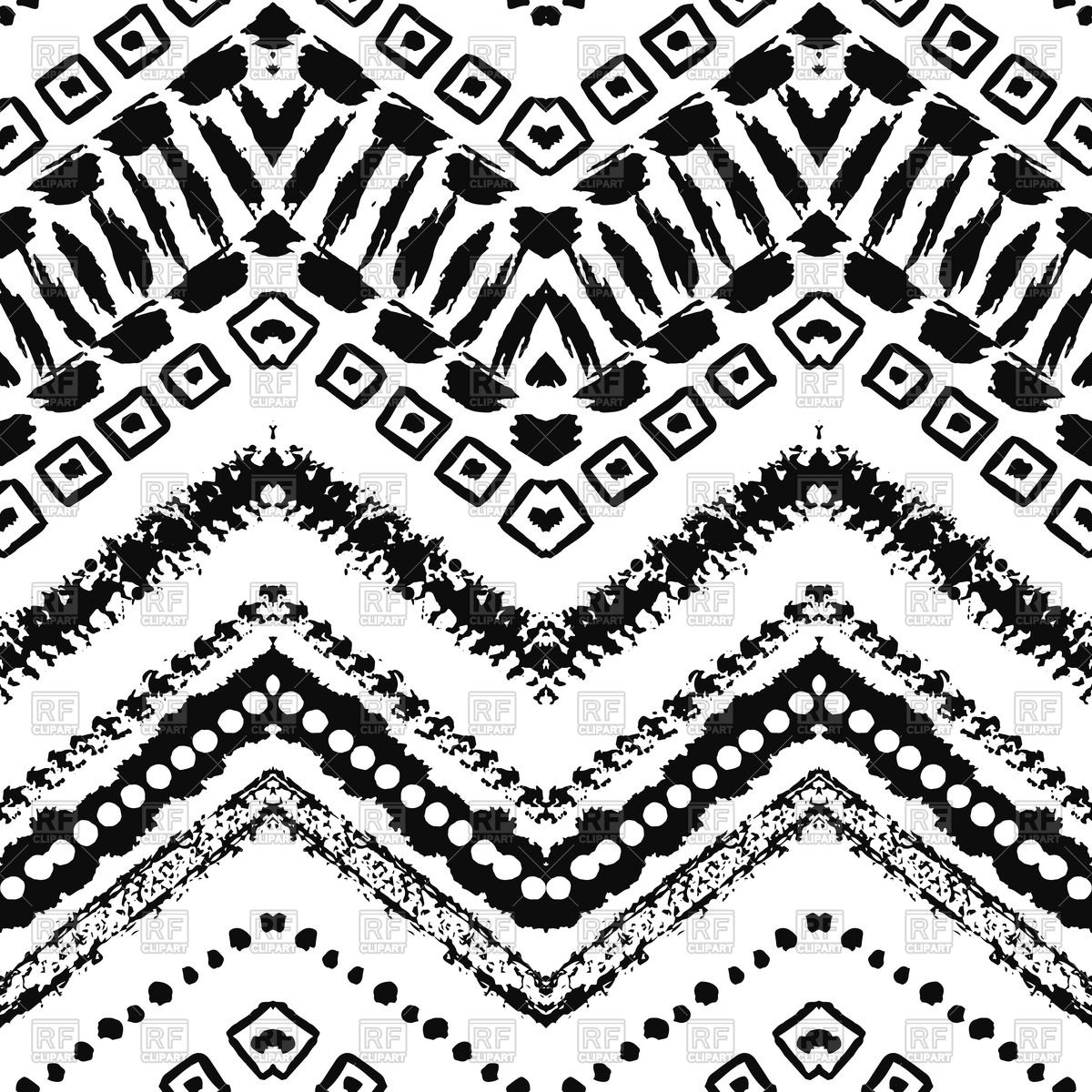 1200x1200 Hand Drawn Ethnic Black And White Seamless Zigzag Pattern Vector