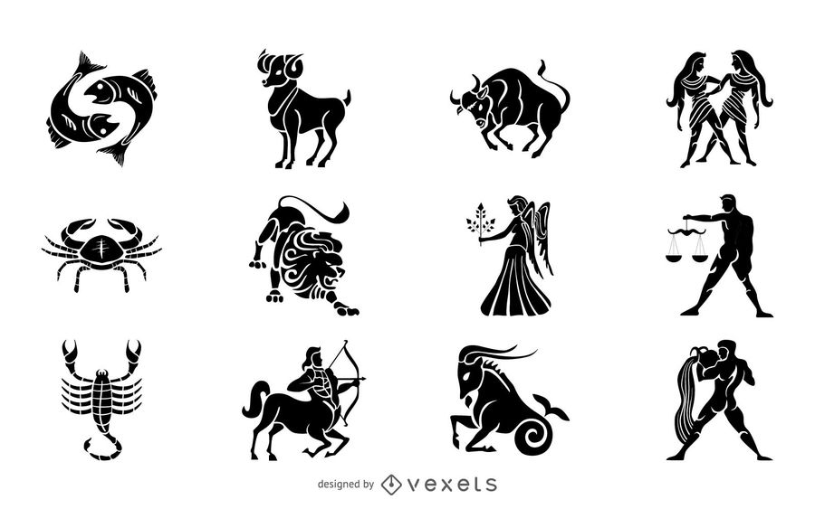 900x563 Zodiac Signs Silhouette Illustration Set