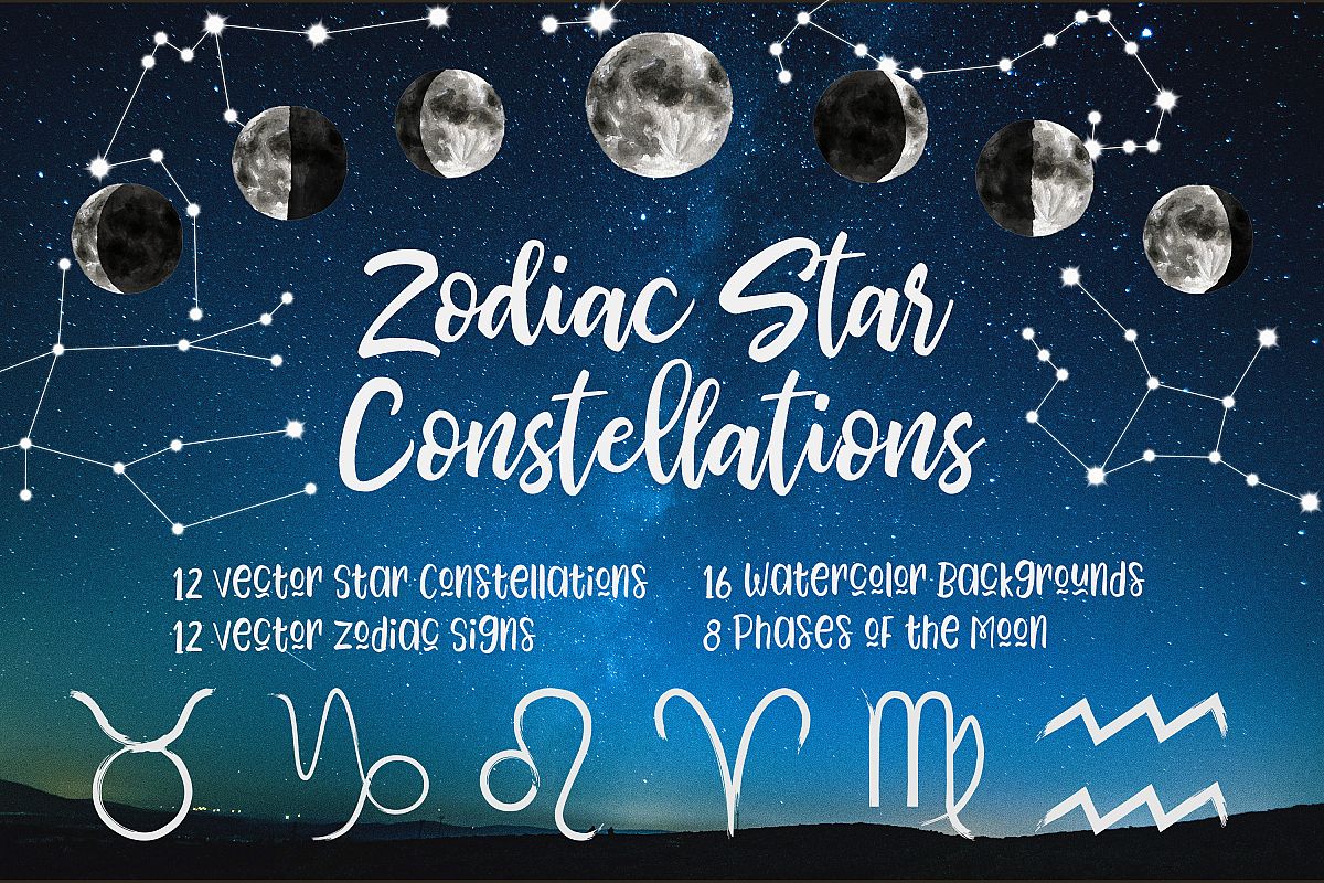 1200x800 Zodiac Vector Clip Art, Constellations, Signs, Watercolor