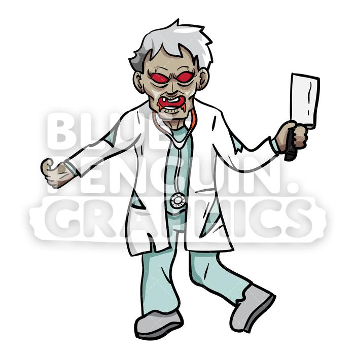 700x700 Crazy Doctor Zombie Vector Cartoon Clipart Illustration Blue