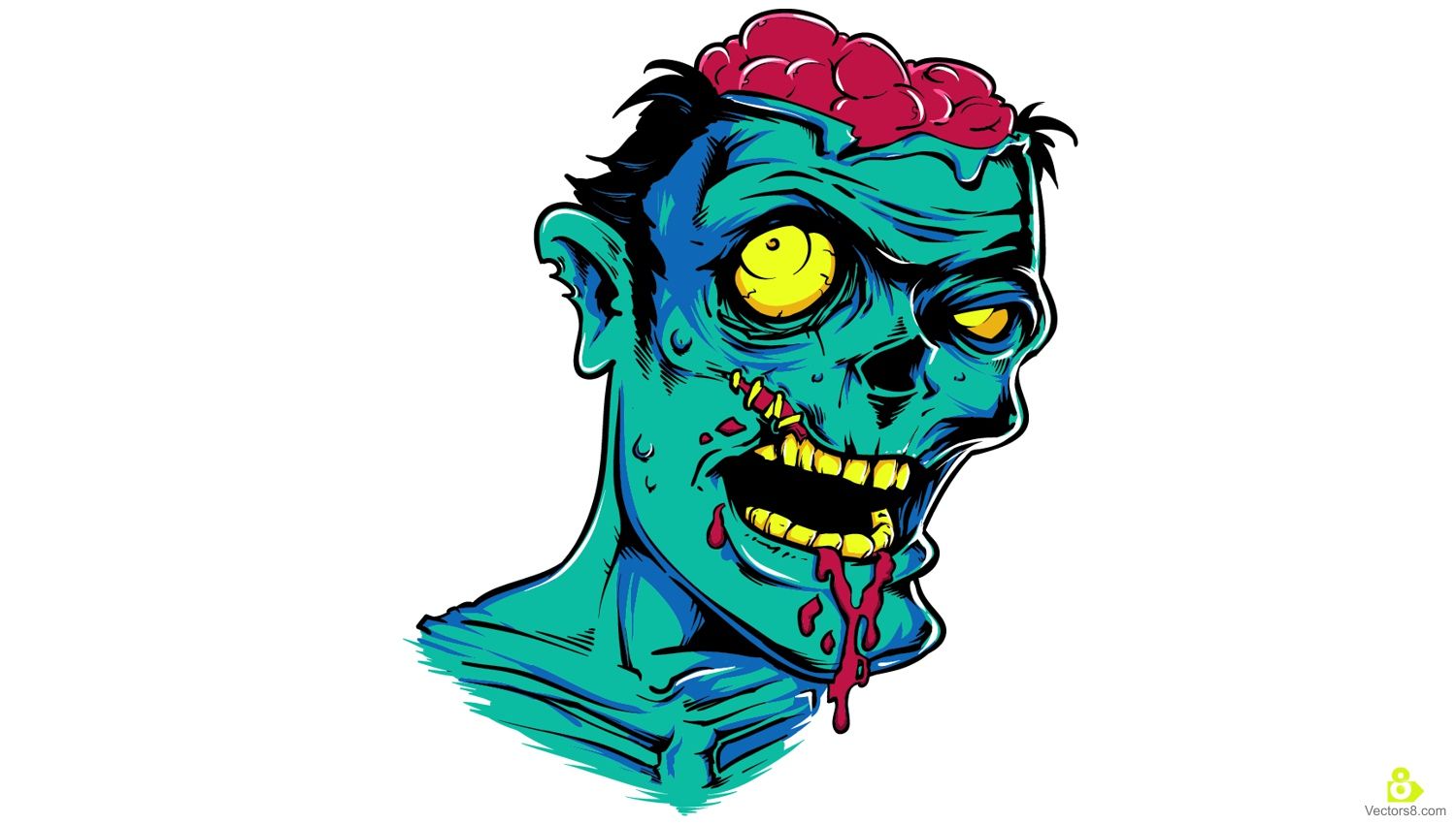 1500x850 Scary Zombie Face Free Vector Clipart Design Backgrounds
