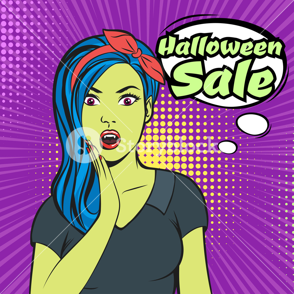 1000x1000 Vector Pop Art Beautiful Zombie Surprised Woman Face With Speech