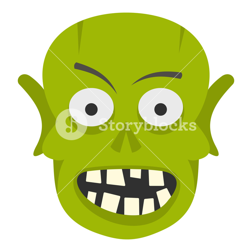 1000x1000 Green Zombie Head Icon Flat Isolated On White Background Vector