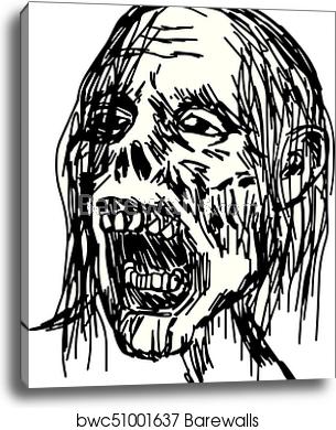 305x390 Zombie Head Vector Illustration Sketch Hand Drawn With Black Lines