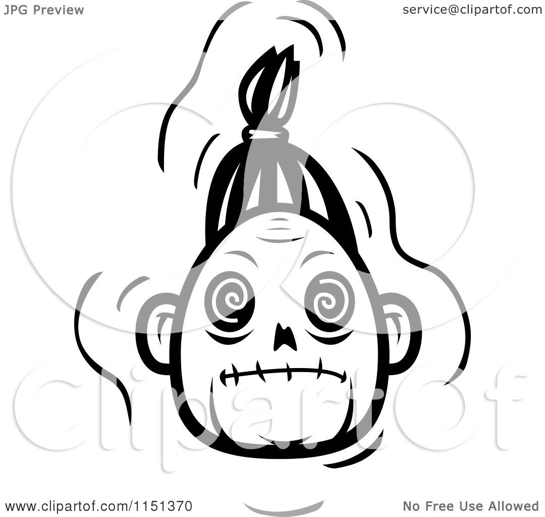 1080x1024 Cartoon Clipart Of A Black And White Zombie Head Vector Outlined