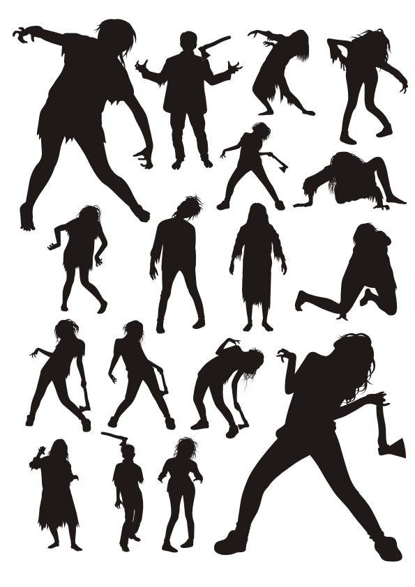 595x842 Zombie Silhouettes Free Vector Download In Cdr