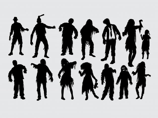 626x468 Zombie Male And Female Action Silhouette Vector Premium Download