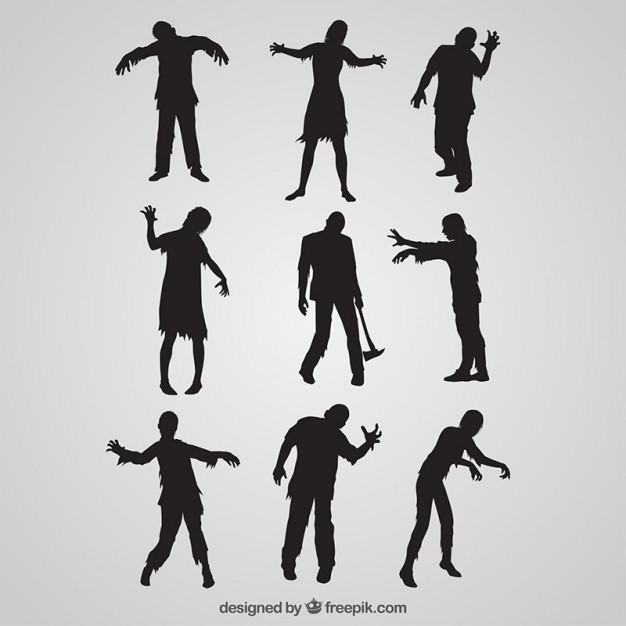 626x626 Zombie Silhouette Collection Vector Free Download