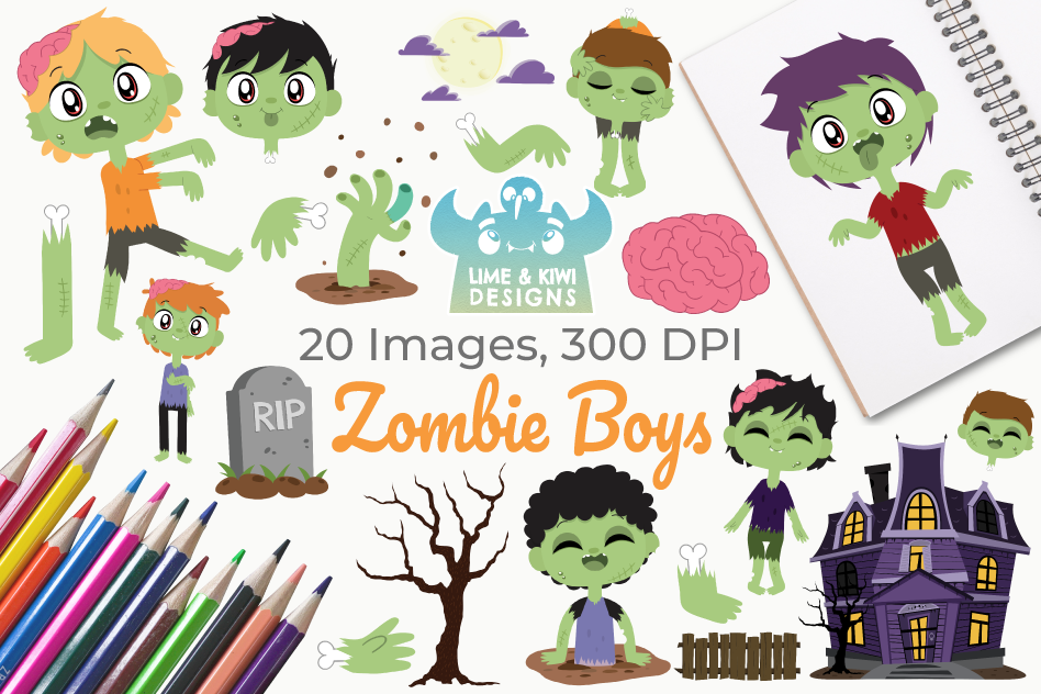 948x632 Zombie Boys Clipart, Instant Download Vector Art