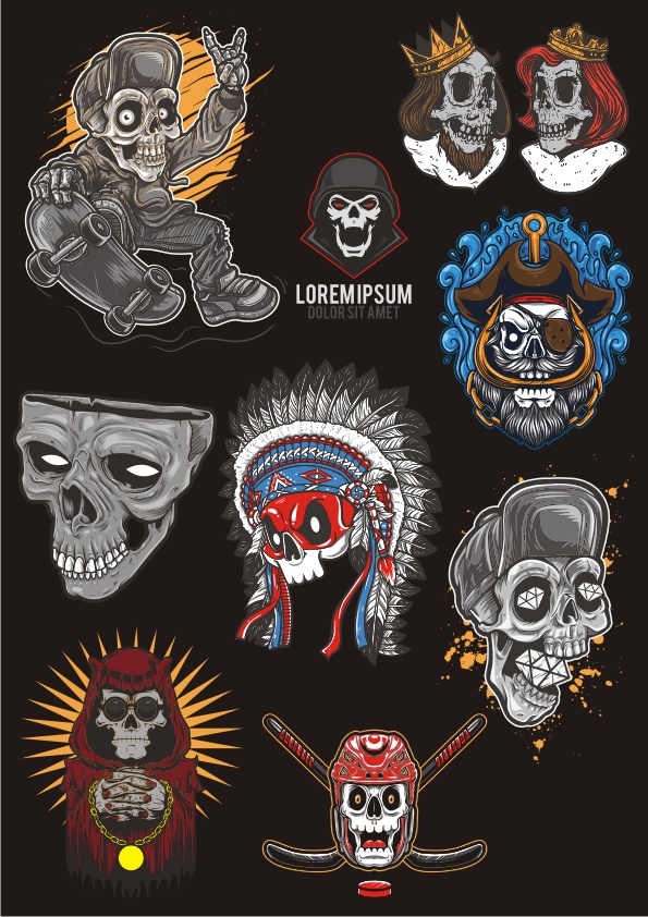 595x842 Zombie Skull Vector Set Free Vector Download In Cdr