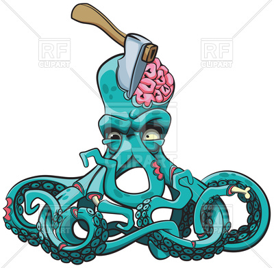 400x392 Ugly Octopus Zombie With Axe In His Head Vector Image Of Plants