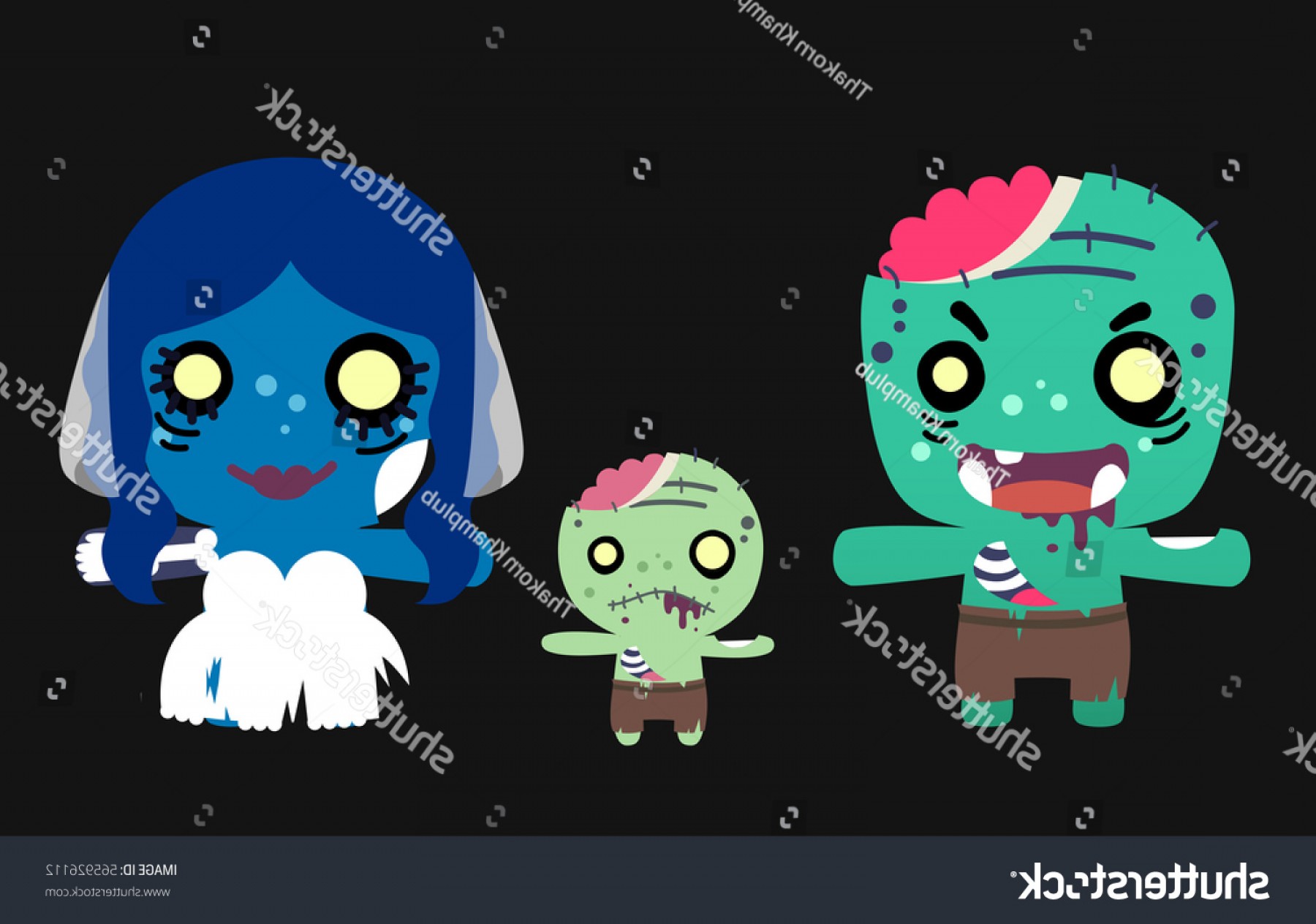 1800x1264 Creepy Zombie Family Vector Illustration Including Wallkeeper