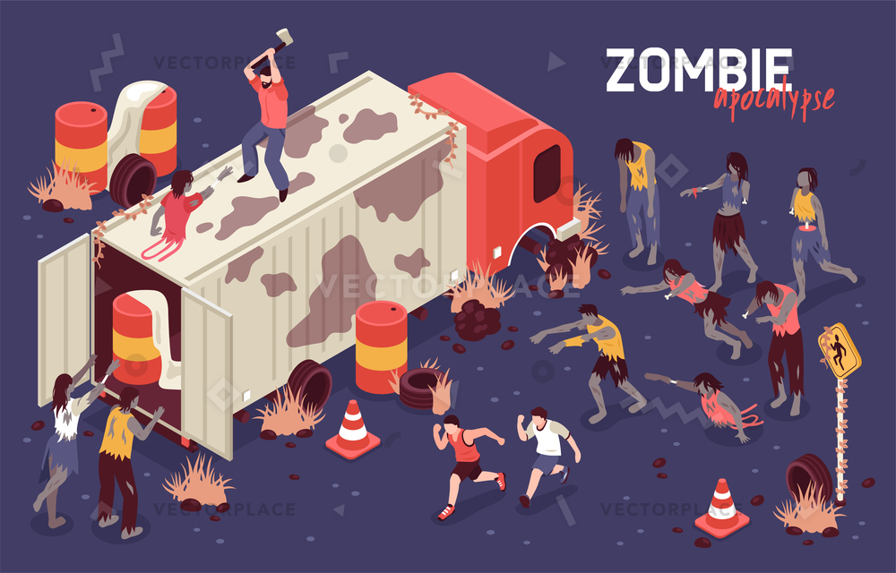 1000x640 Isometric Zombie Apocalypse Horizontal Background Composition