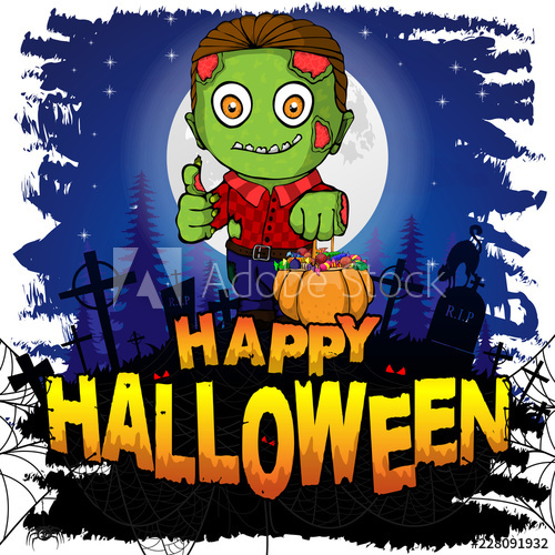 500x500 Colorful Halloween Cartoon Greeting Card With Scary Zombies